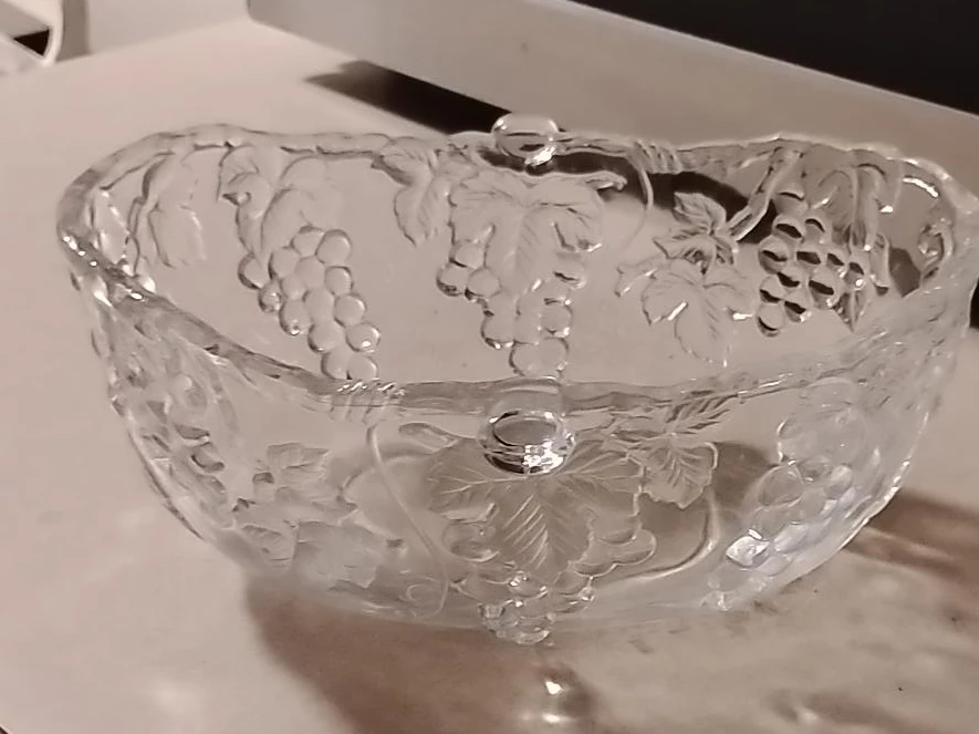Clear Glass Fruit Bowl with Grape Embossing