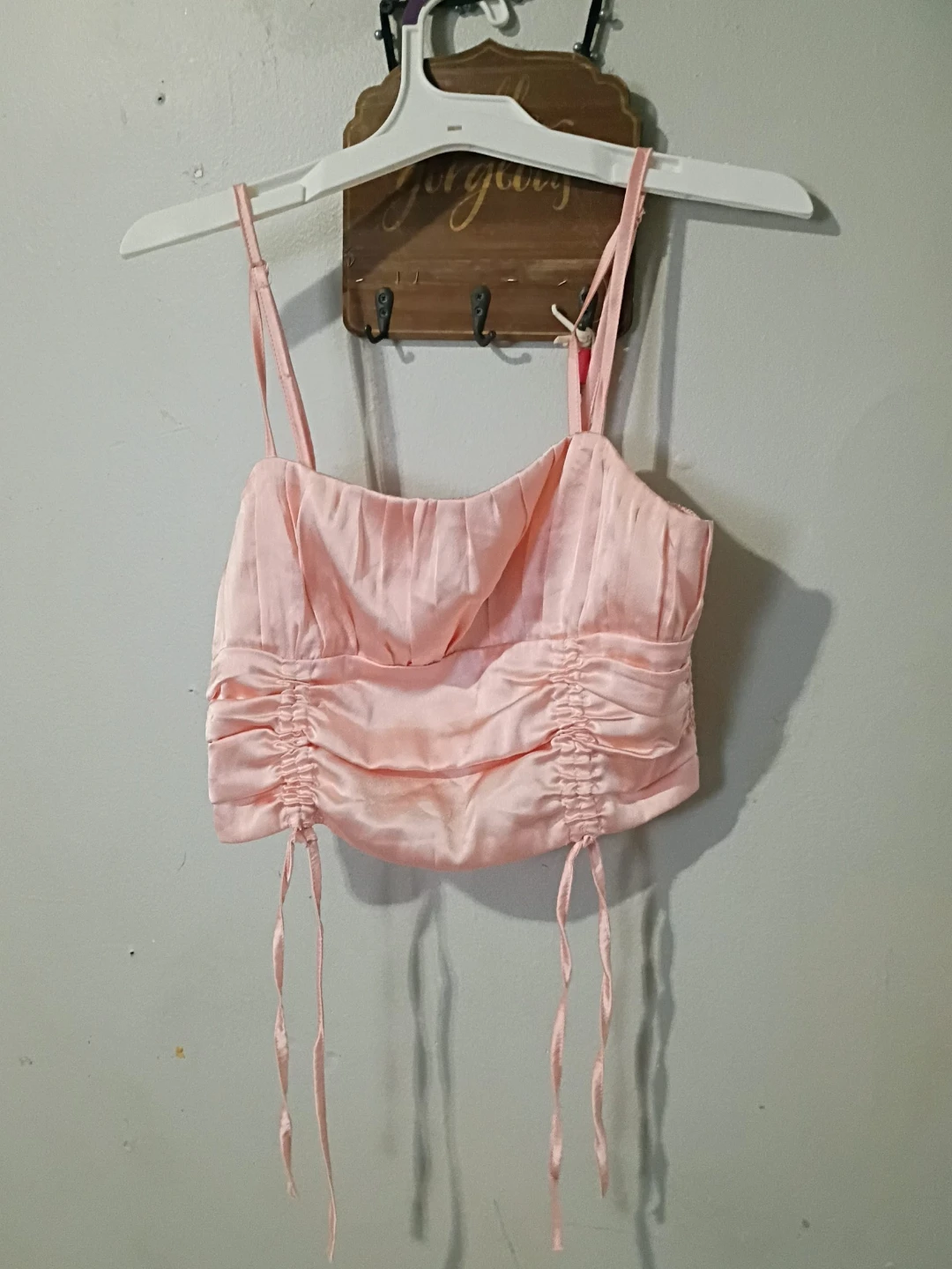 Pink Ruched Halter Top with Drawstrings