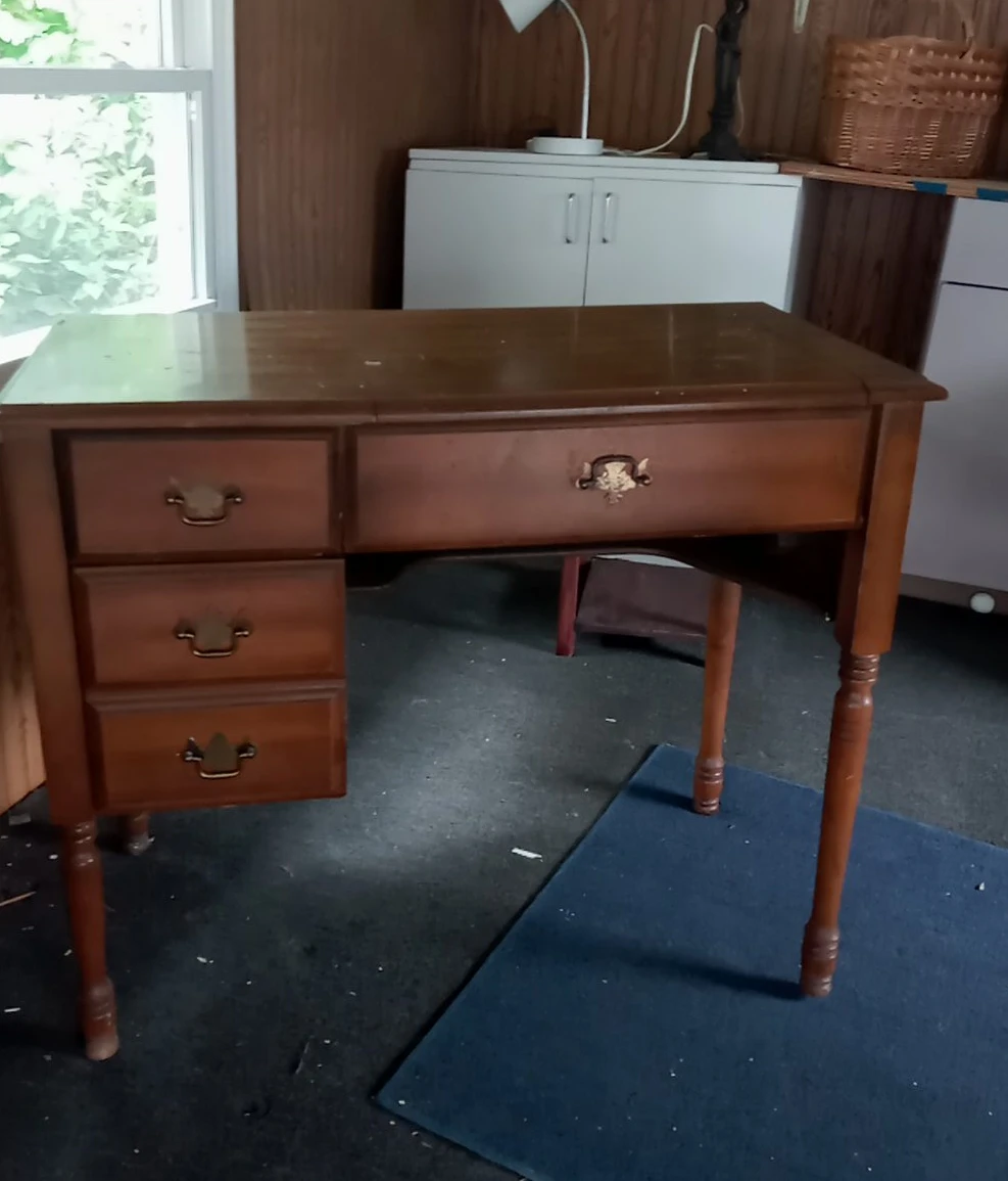 Vintage Wooden Writing Desk with Drawers