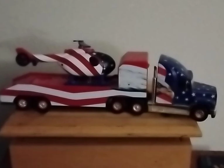 American Flag Semi Truck with Helicopter Toy