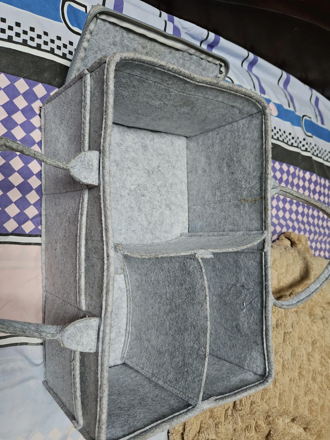 Grey Felt Organizer Bag with Handles