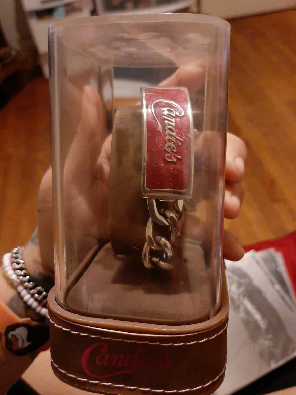 Candie's Watch with Leather and Chain Strap