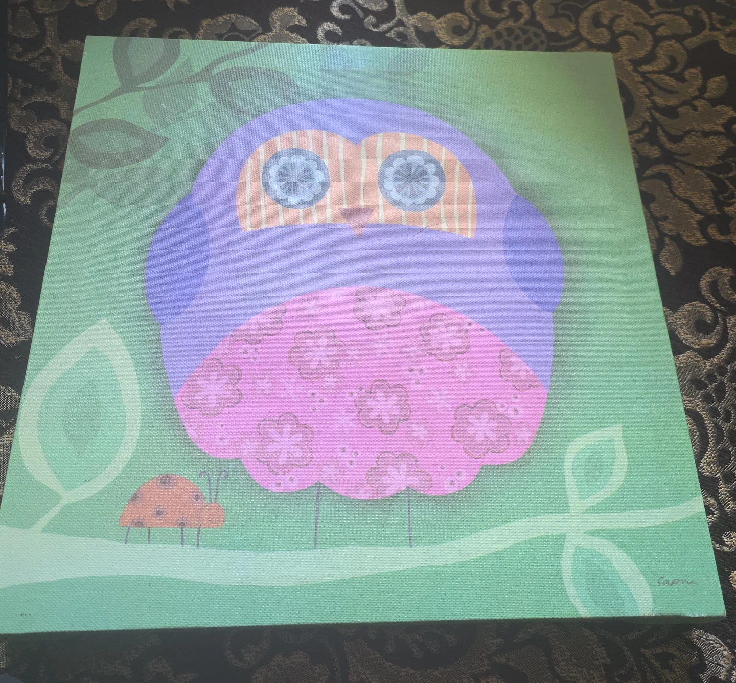 Canvas Wall Art - Purple Owl and Ladybug Design