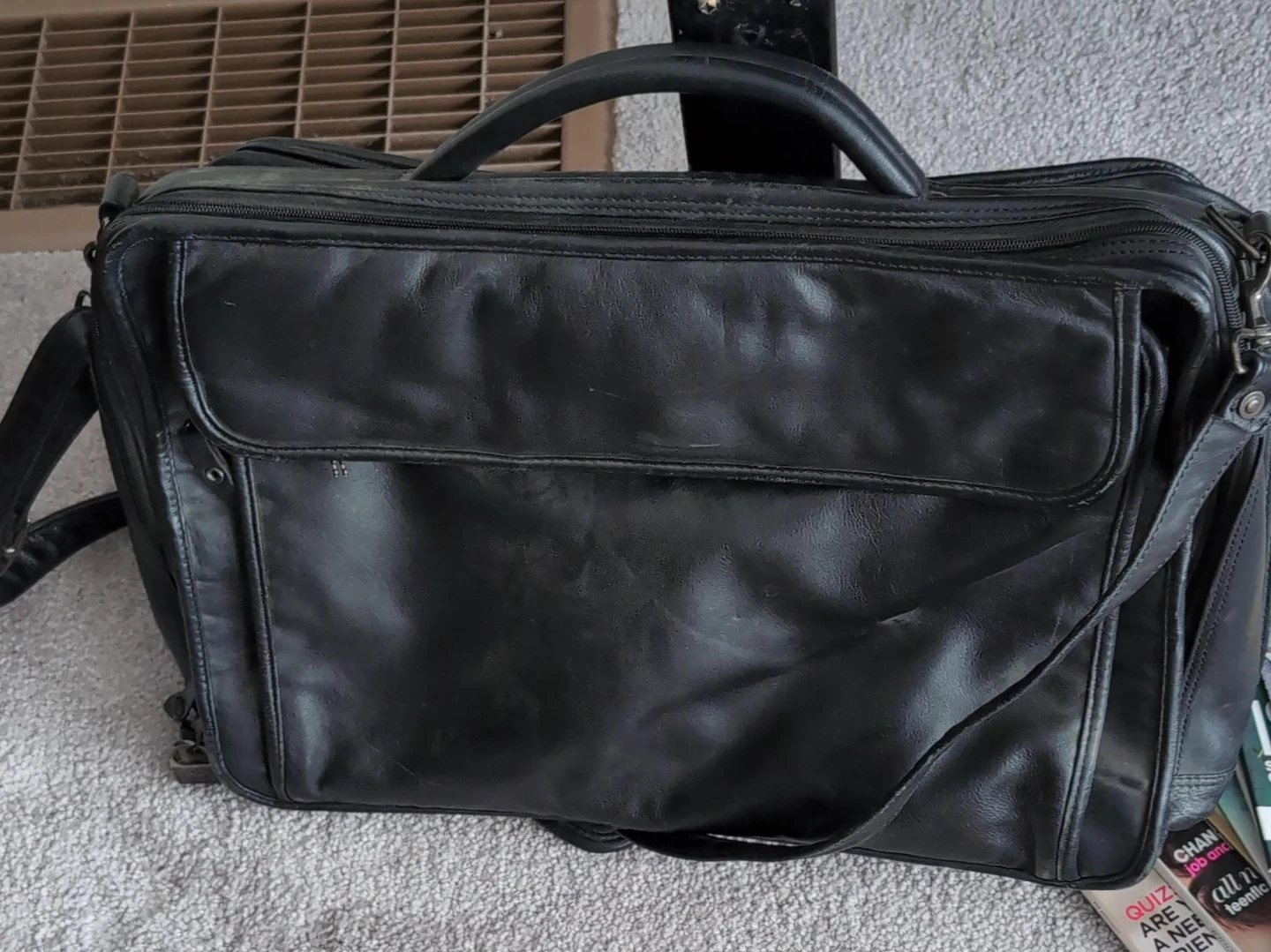 Black Leather Briefcase / Messenger Bag