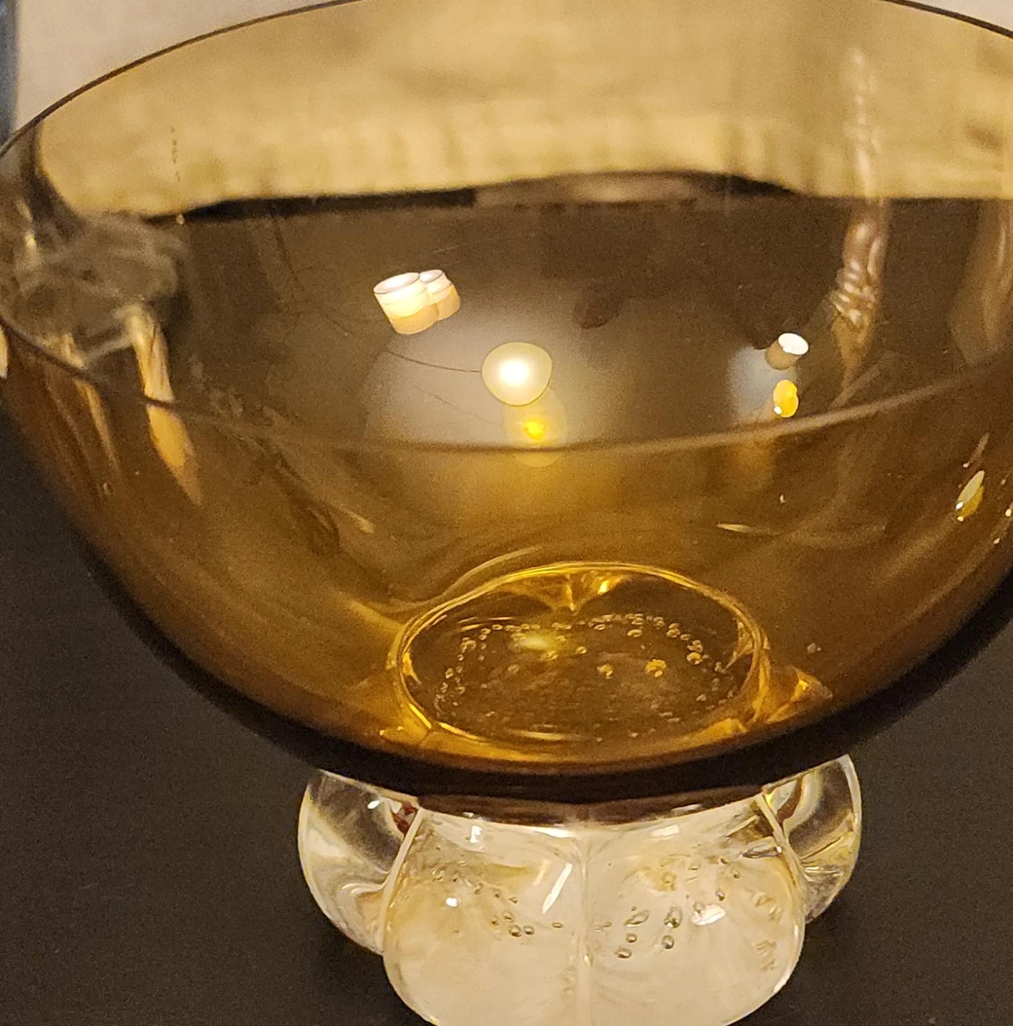 Amber Glass Bowl with Clear Bubble Base
