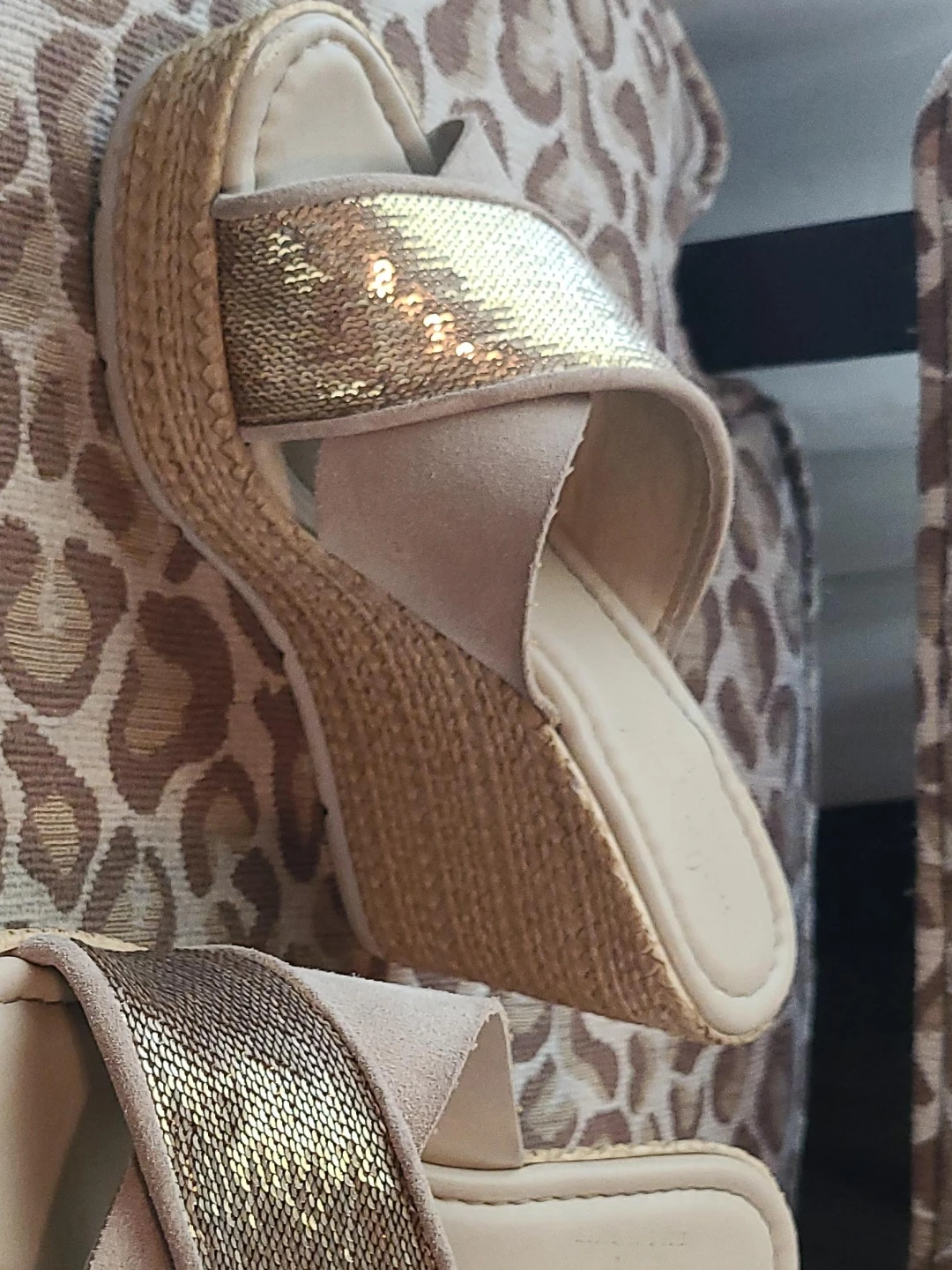 Women's Gold Sequin Wedge Sandals