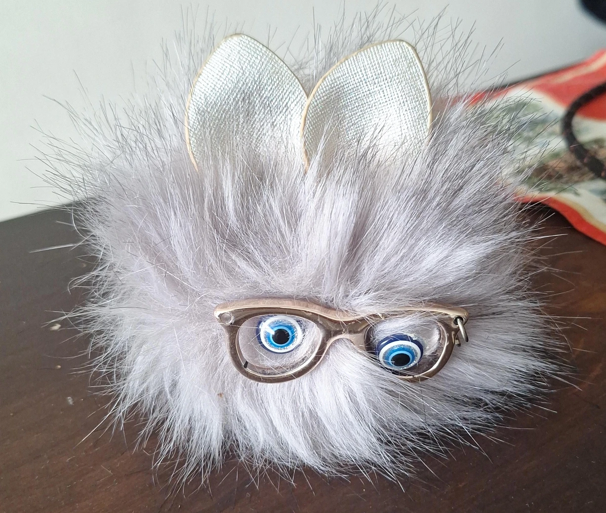 Fluffy Faux Fur Creature Charm with Glasses