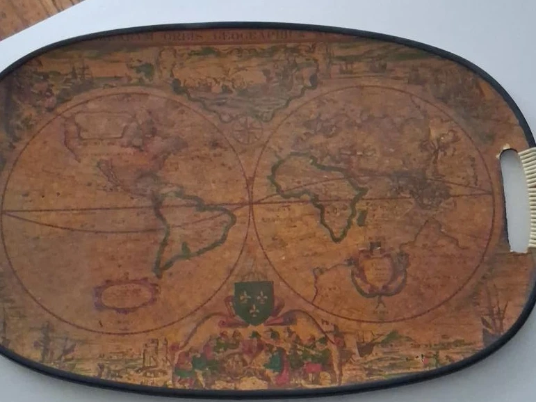 Vintage World Map Oval Serving Tray