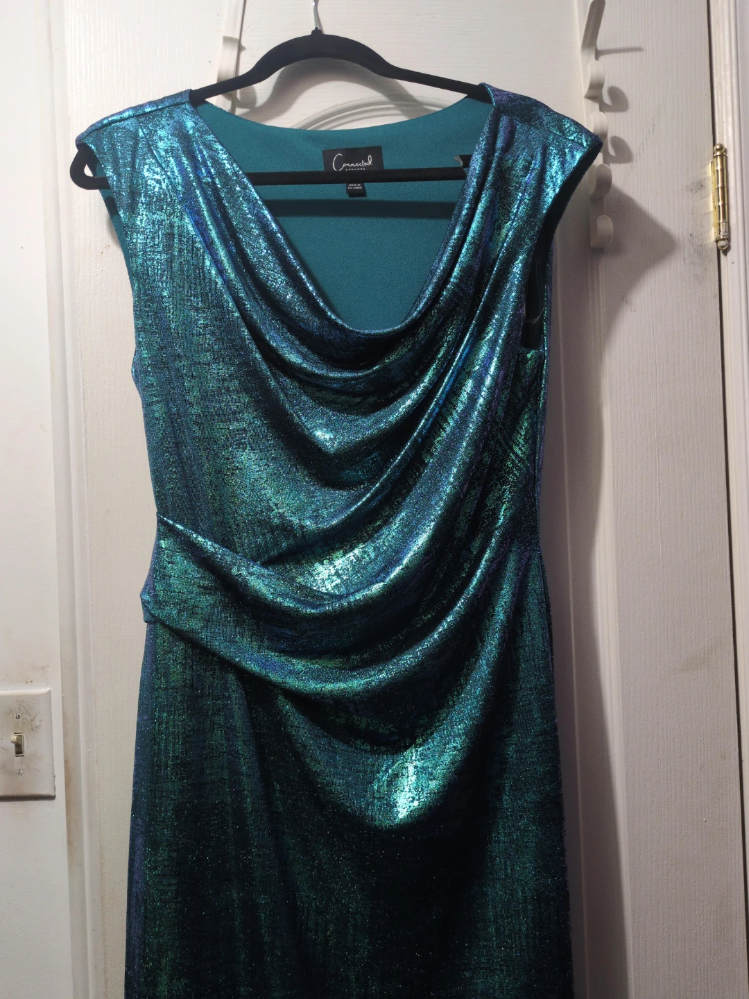 Emerald Green Metallic Cowl Neck Dress