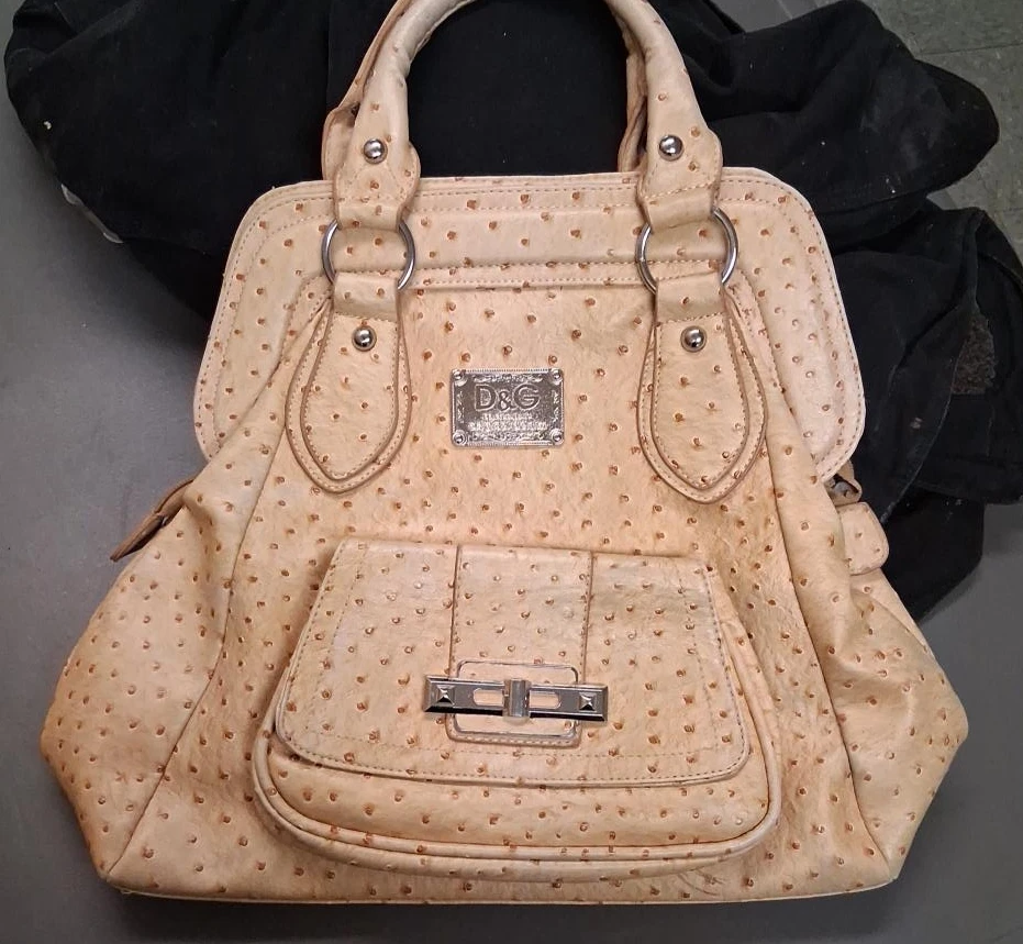 D&G Ostrich Embossed Leather Satchel Handbag
