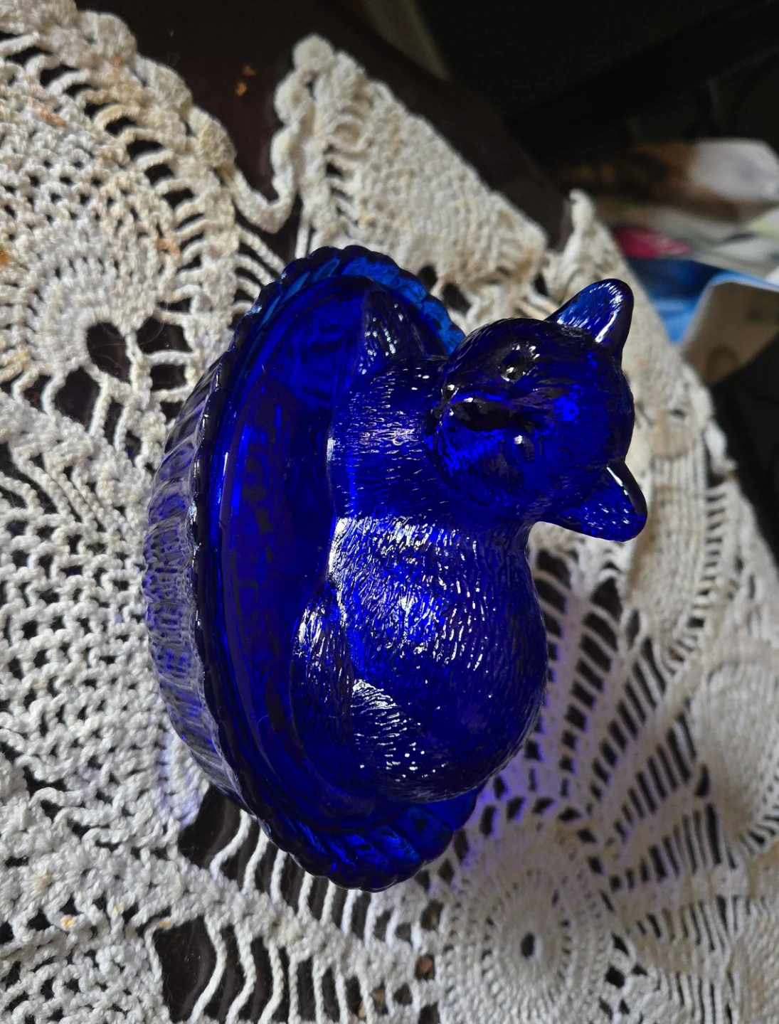 Cobalt Blue Glass kitten Trinket Dish