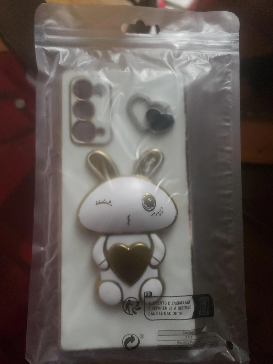 White Bunny Phone Case with Gold Heart and Charm