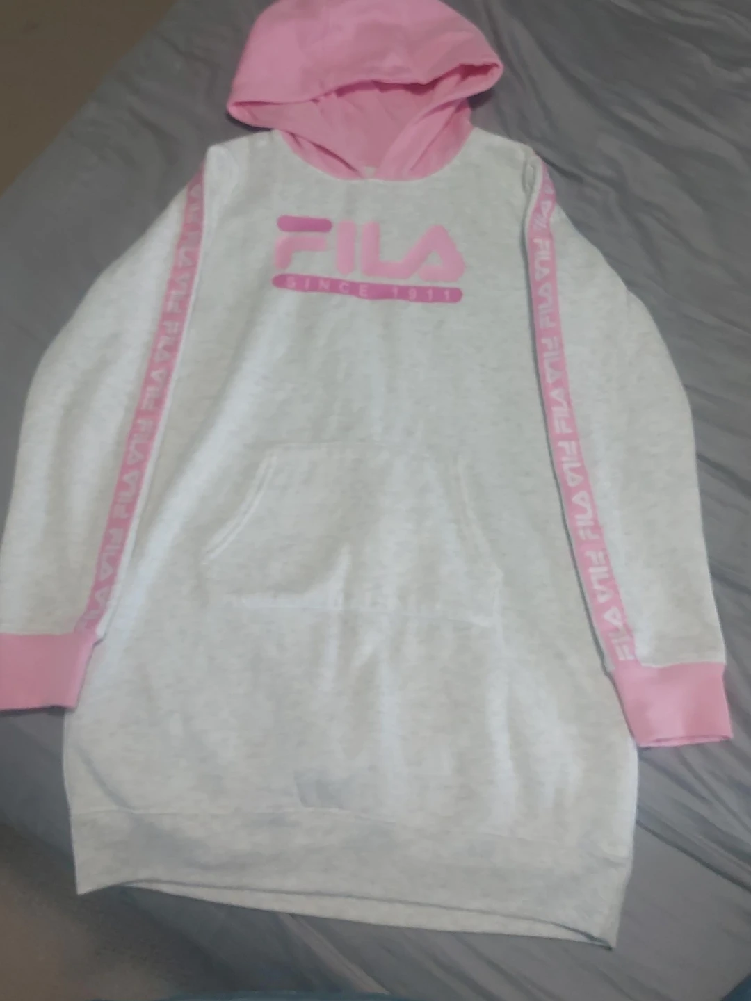 Fila Hooded Dress White Pink Girls Size Medium 10-12
