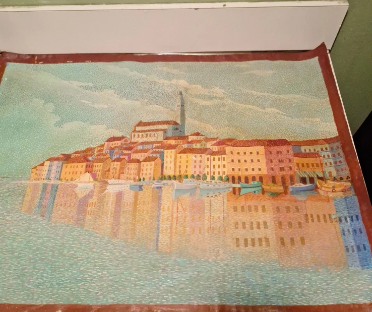 Vintage Coastal Town Painting