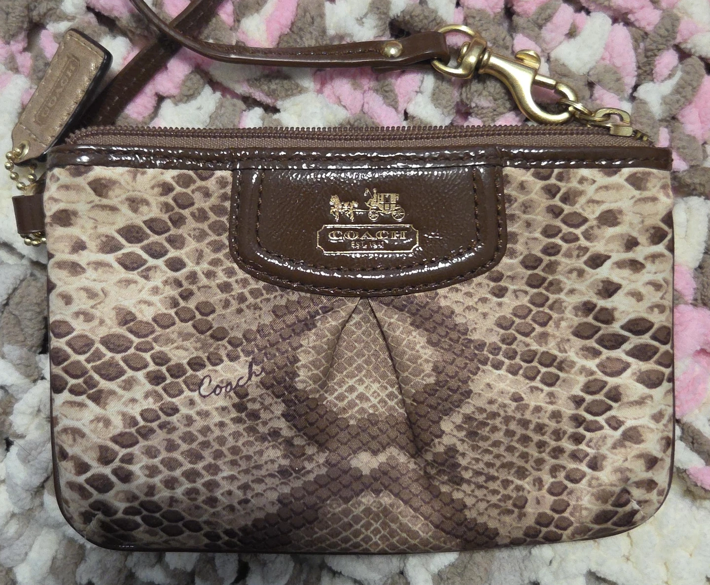 COACH Brown Snakeskin Wristlet Pouch