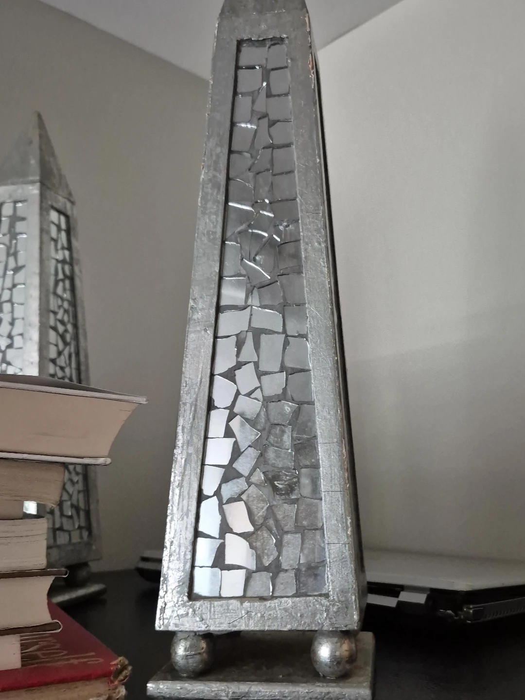 Silver Mosaic Obelisk Decorative Accent