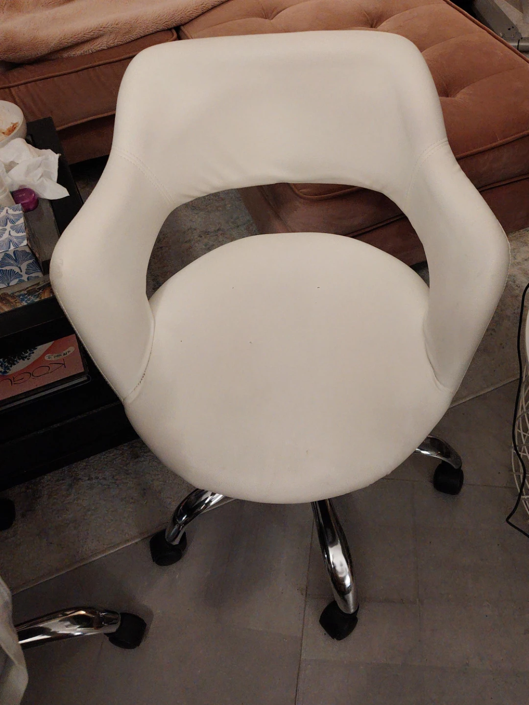 White Faux Leather Swivel Office Chair