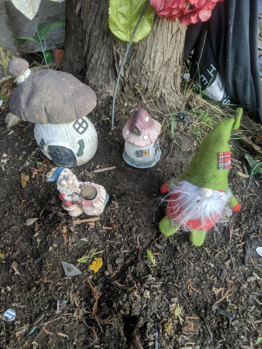 Garden Gnome and Mushroom Figurines