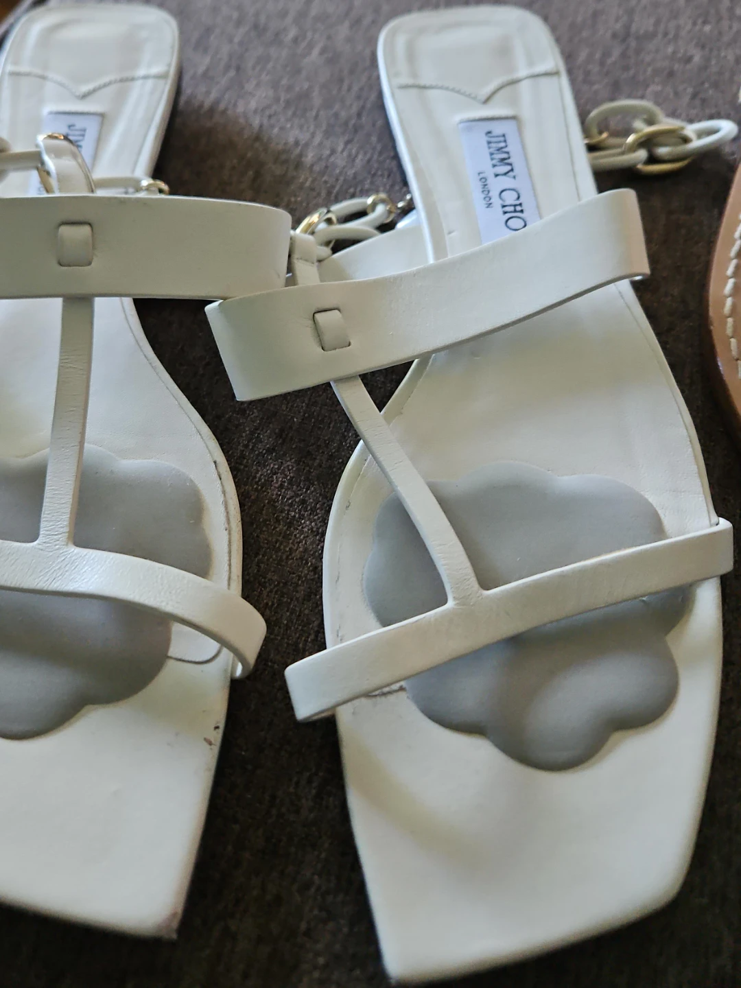 Jimmy Choo White Leather Chain Strap Sandals Size 42