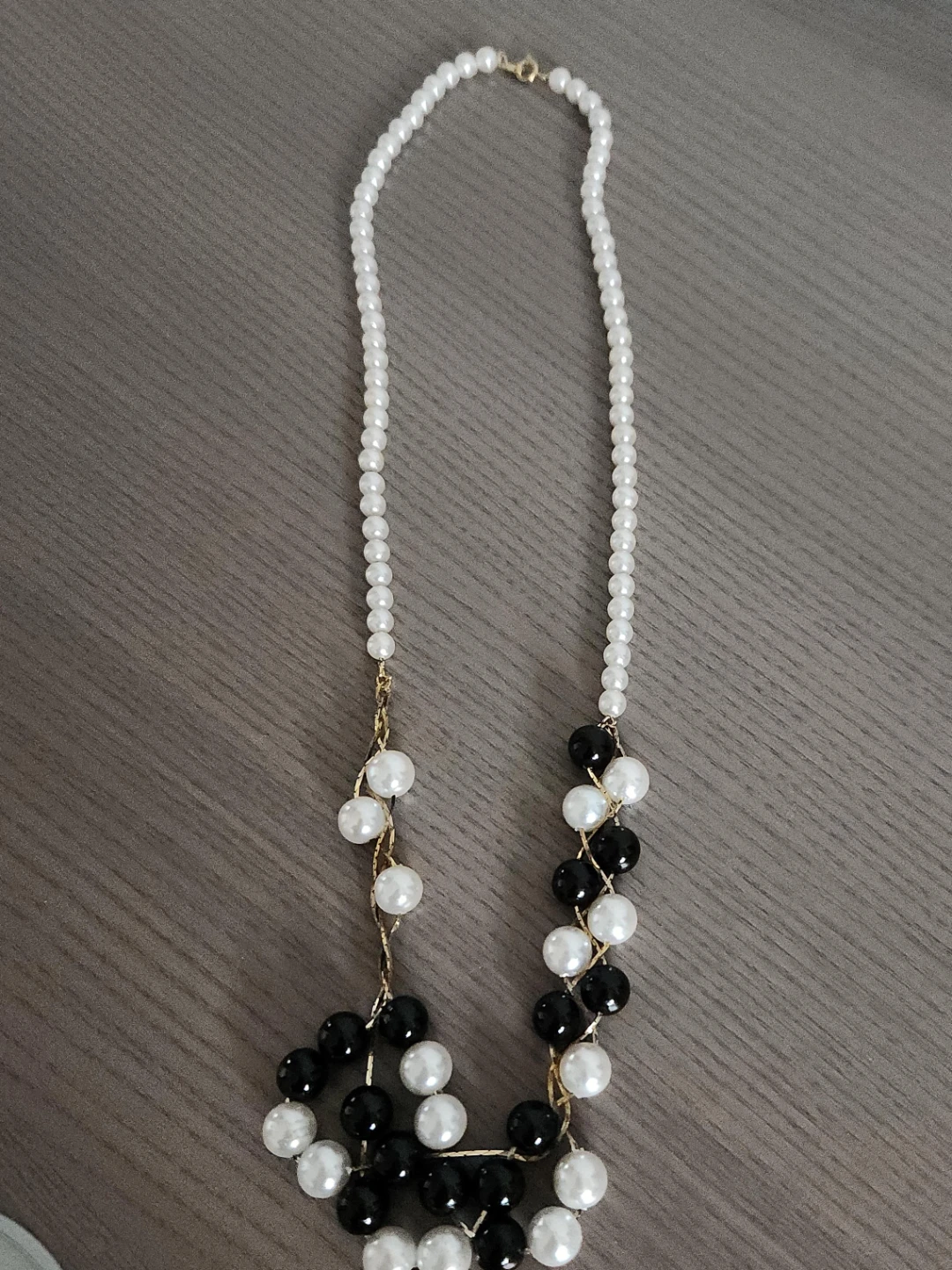 Beaded Necklace - Black and White Pearls