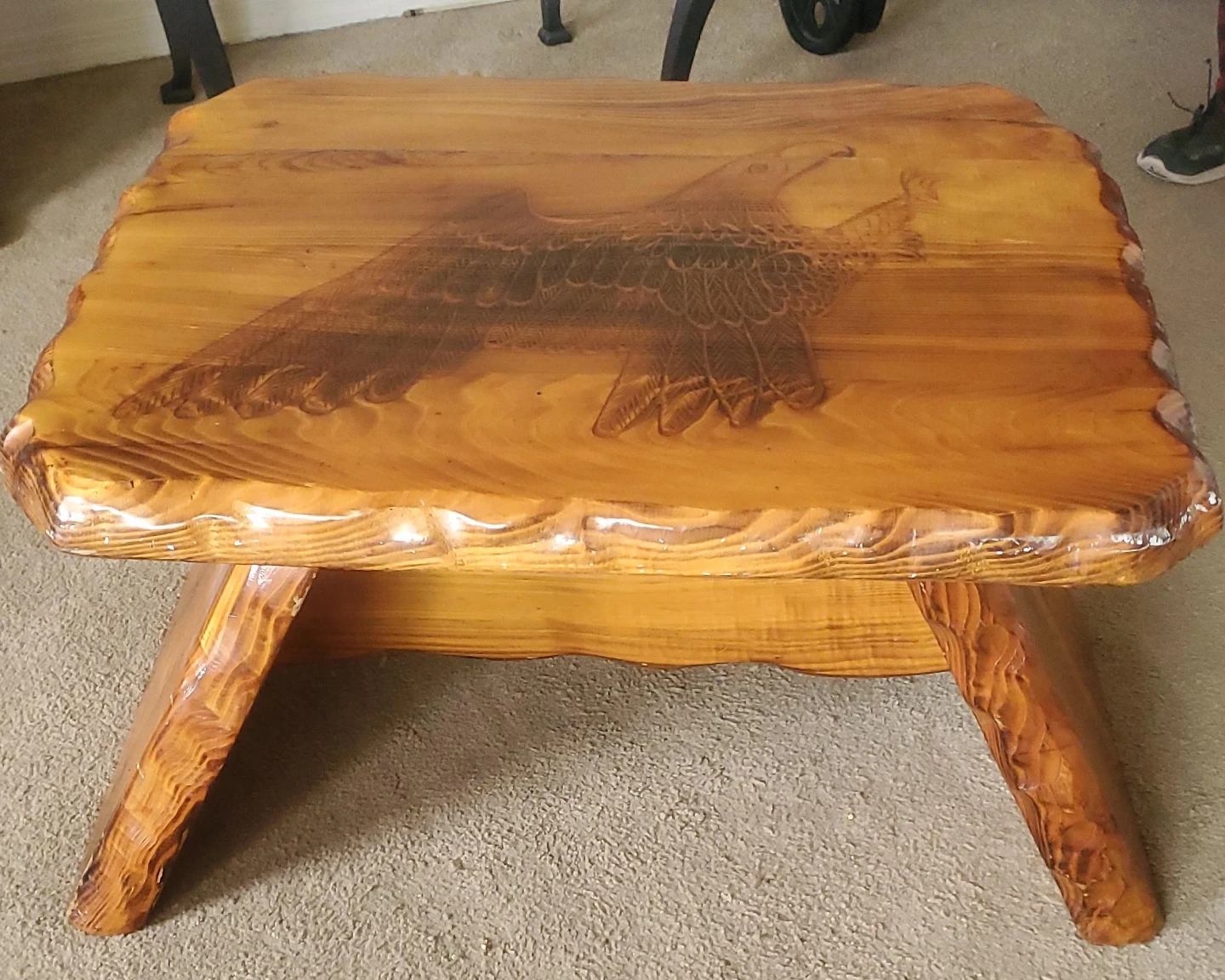 Wood Coffee Table with Eagle Design