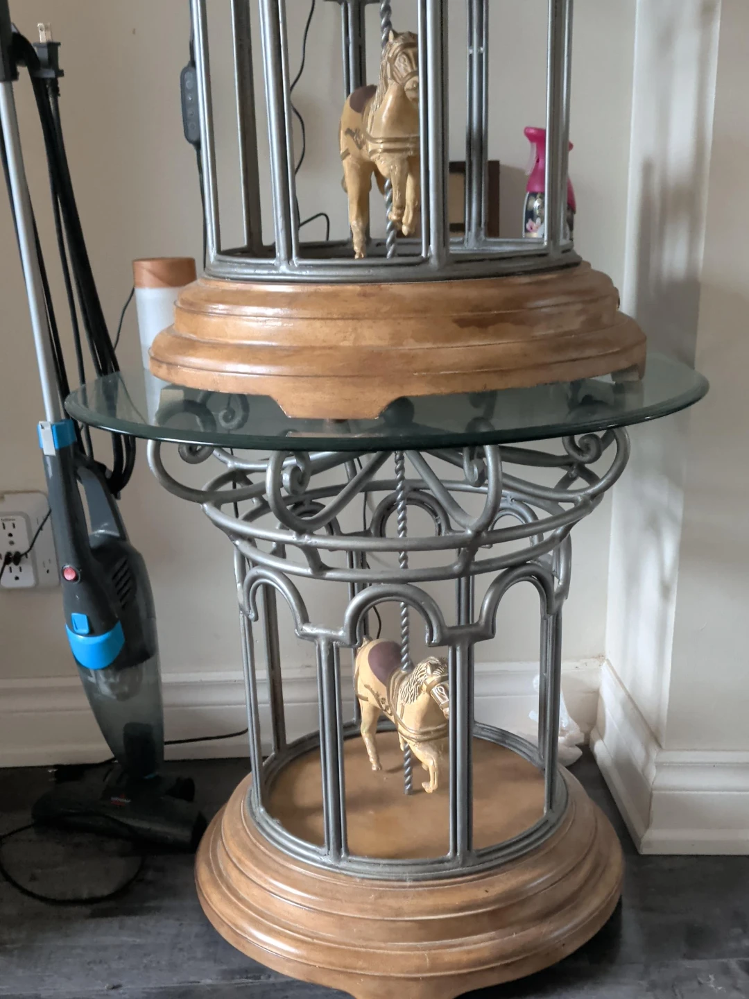 Carousel Side Table with Glass Top x2