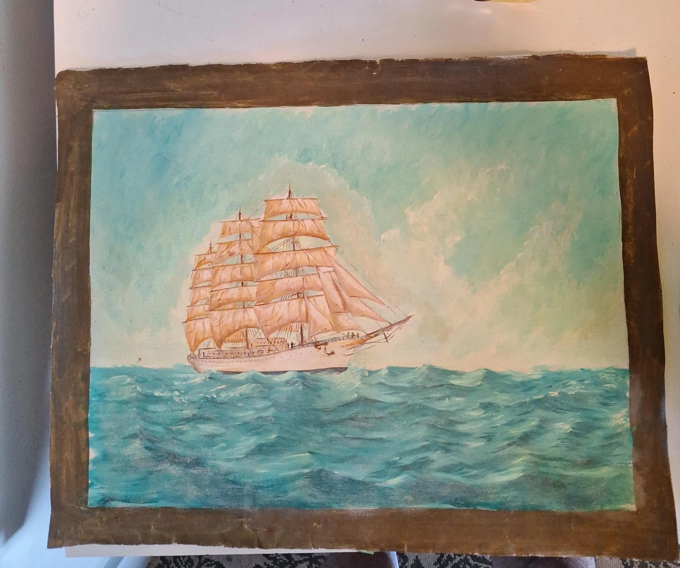 Oil Painting of a Tall Ship at Sea