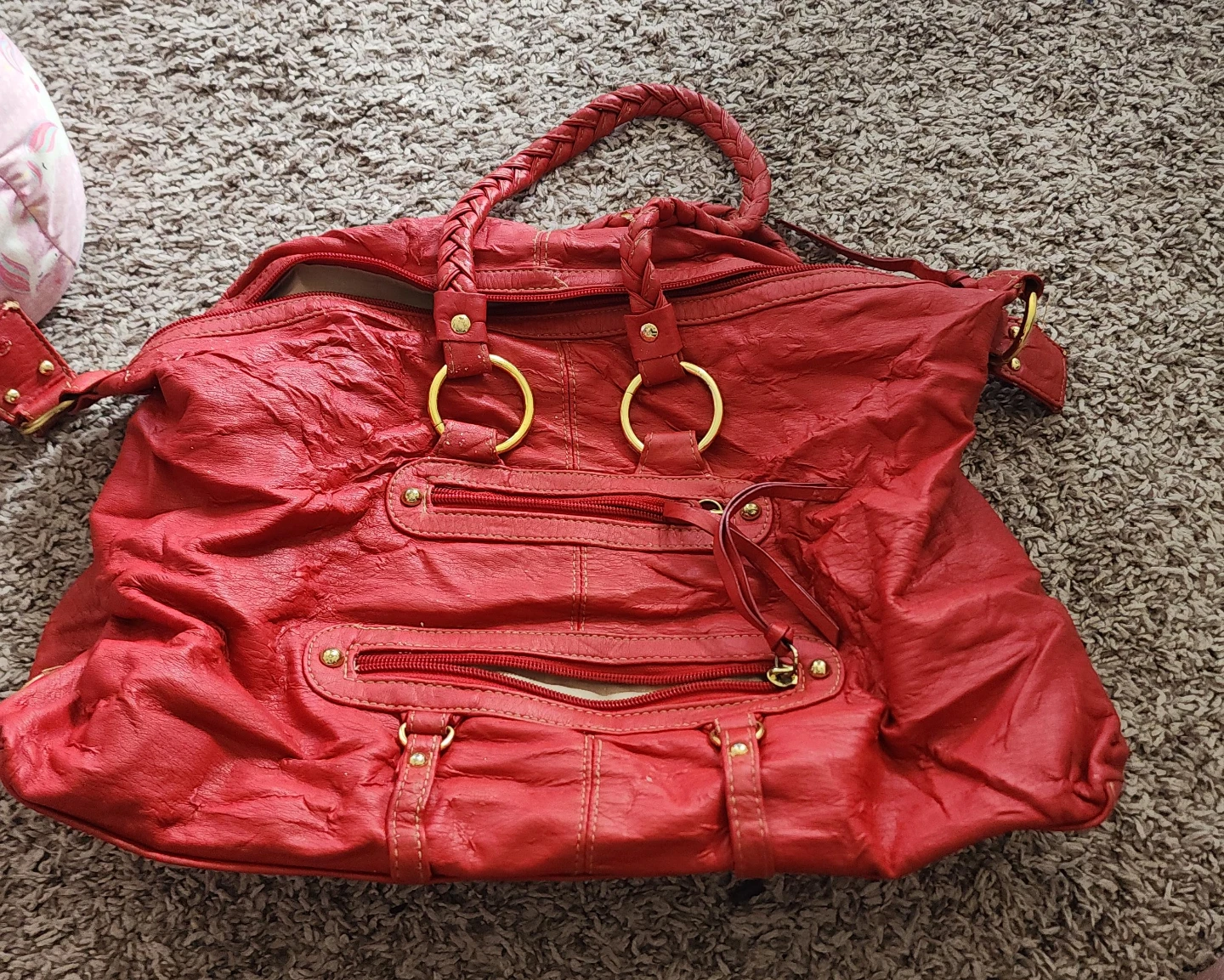 Red Faux Leather Tote Bag