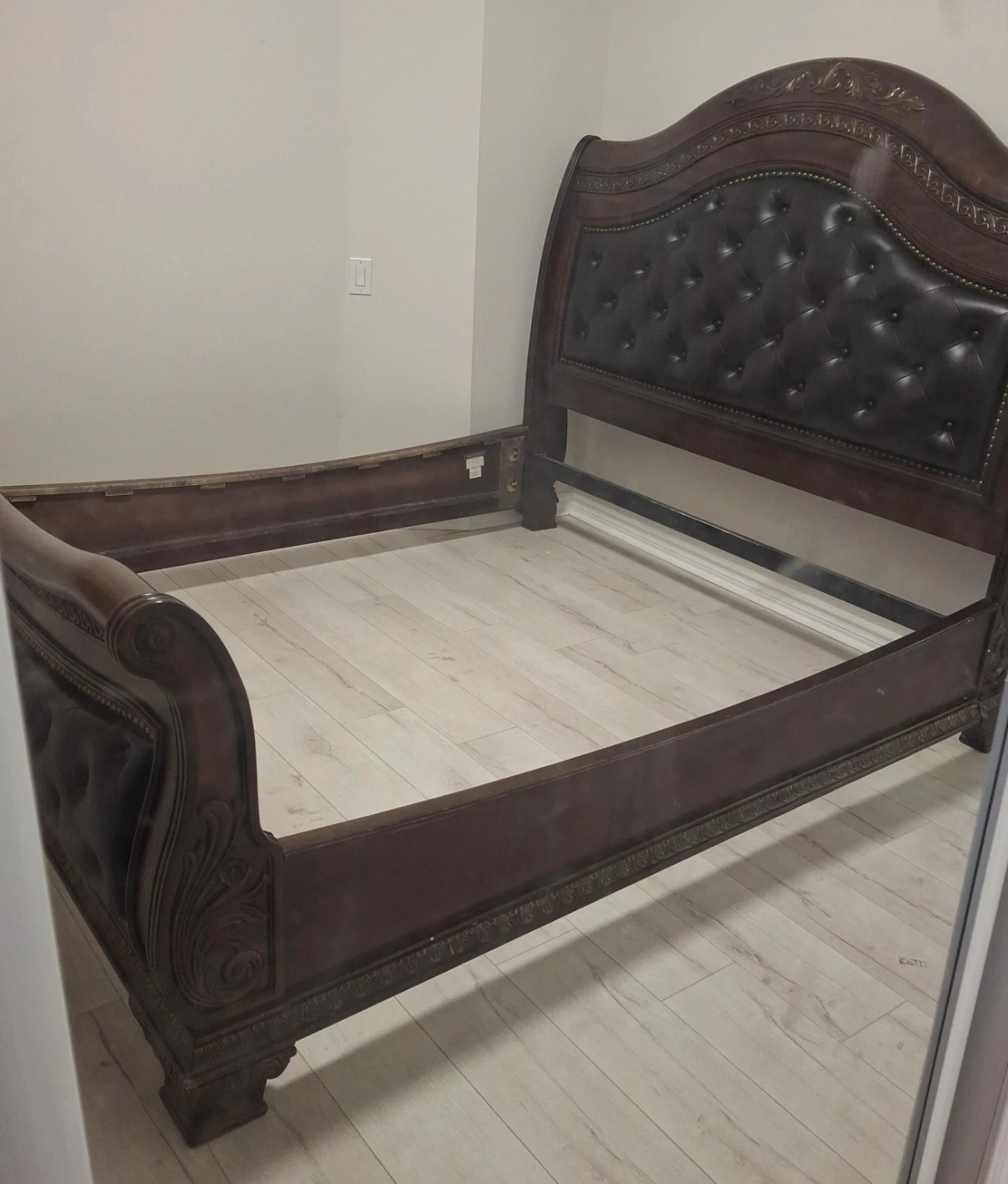 Dark Brown Tufted Sleigh Bed Frame