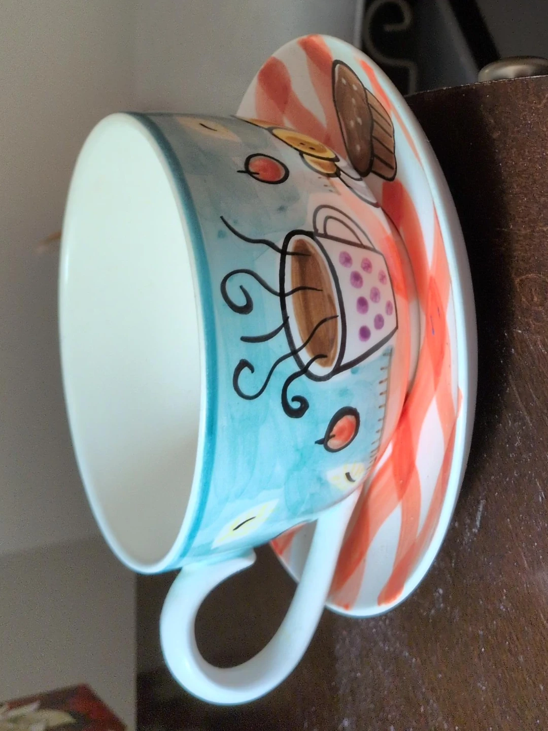 Hand-Painted Ceramic Coffee Mug and Saucer Set
