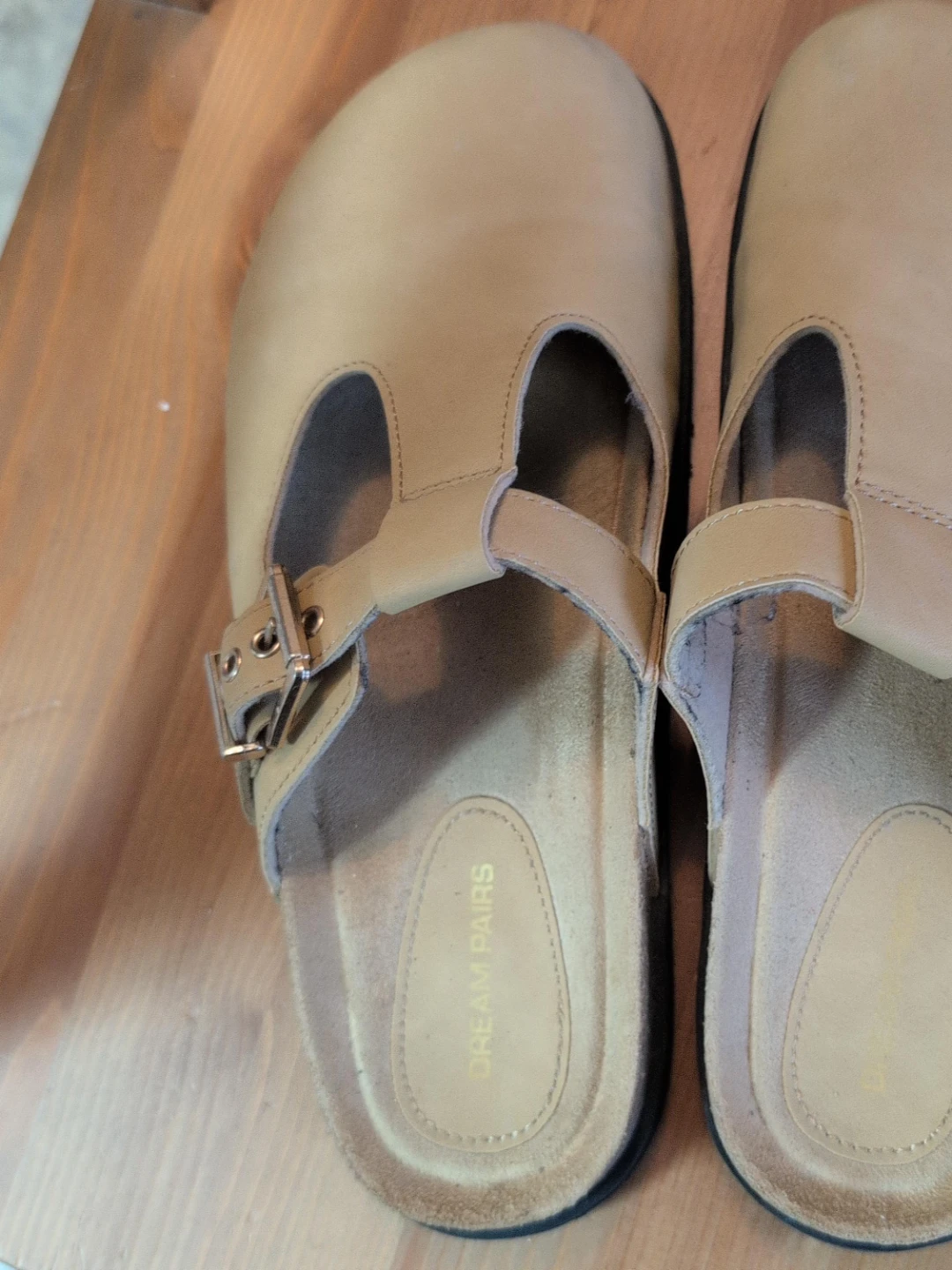 Dream Pairs Tan T-Strap Clog Sandals