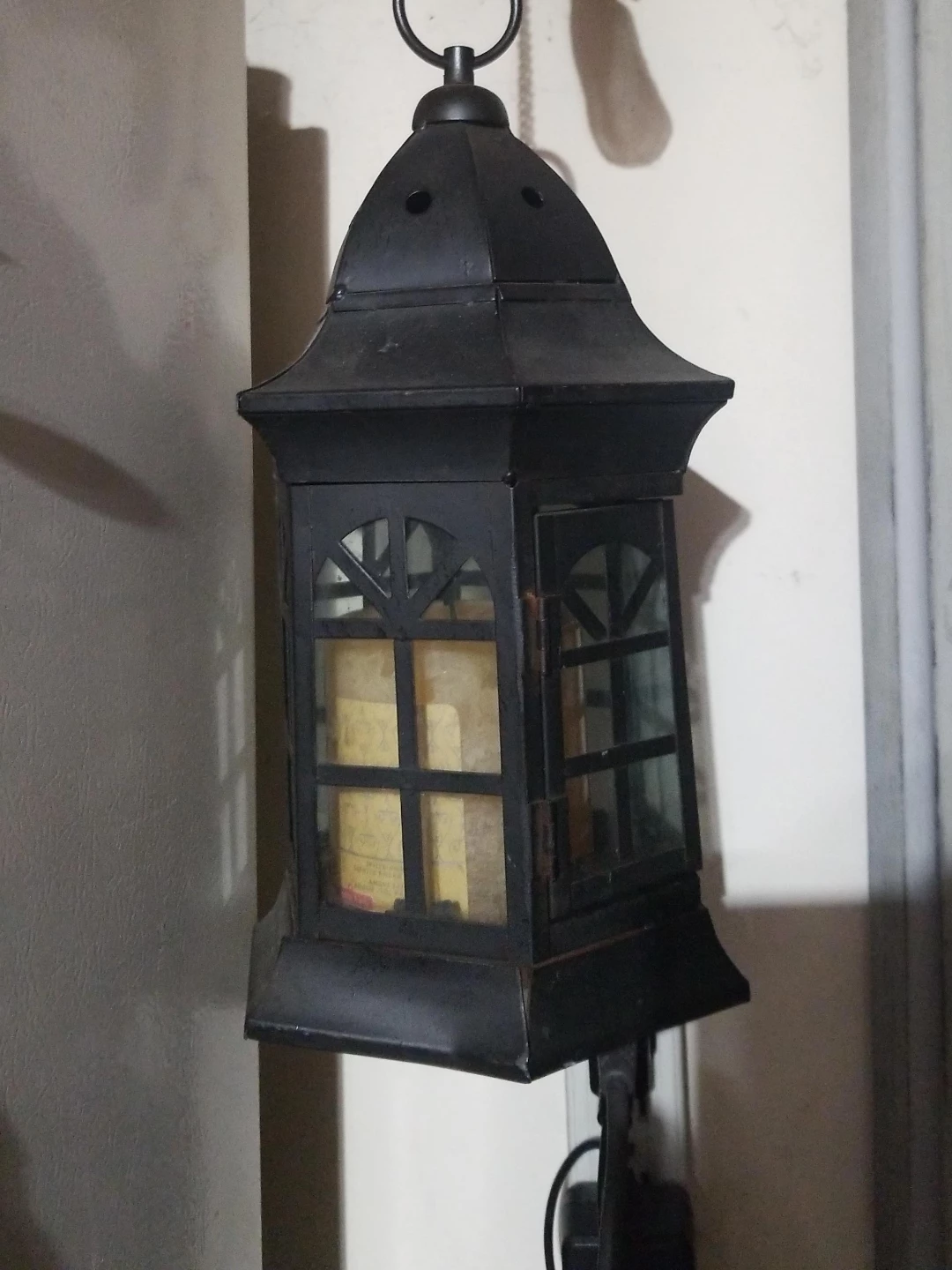 Black Metal Hanging Lantern with Candle