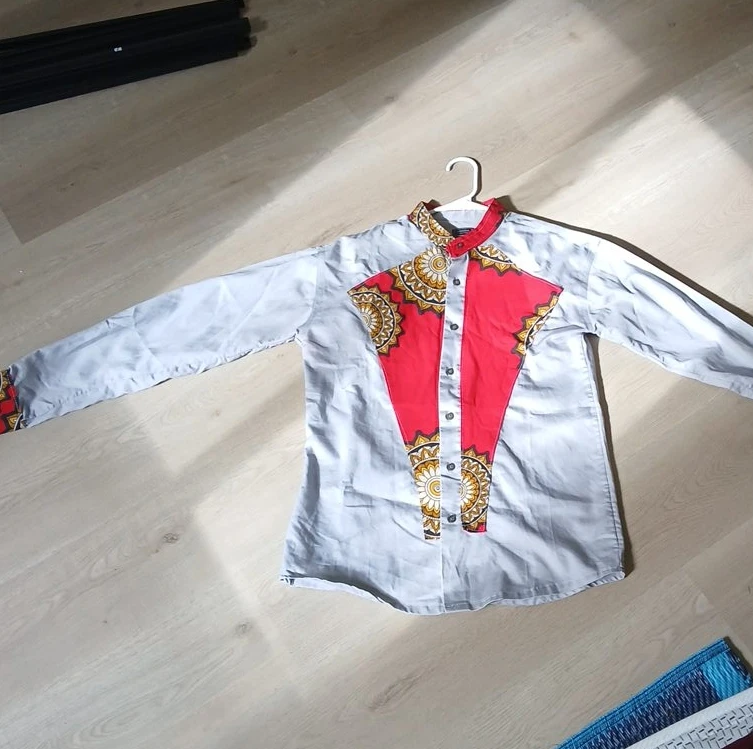 Men's Button-Up Shirt with Red and Gold Print