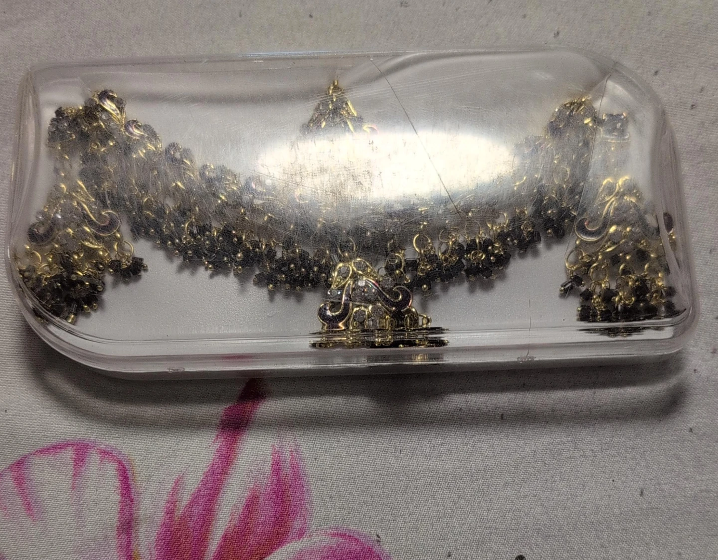 Gold-tone Necklace and Earrings Set with Black Beads