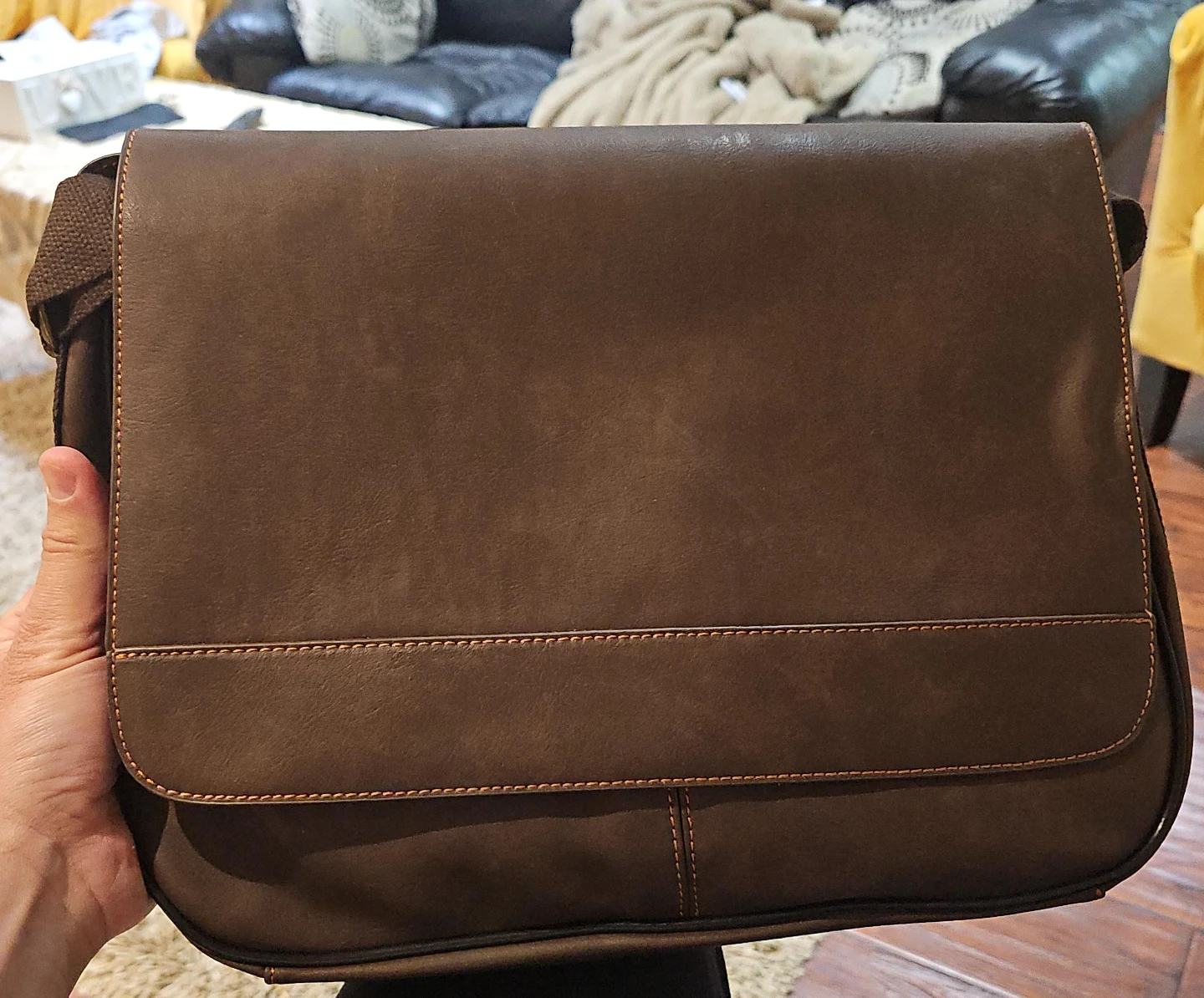 Brown Faux Leather Messenger Bag