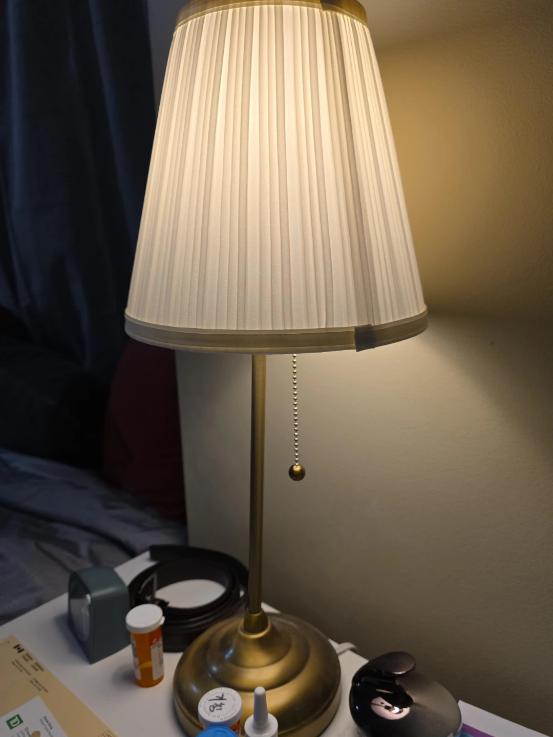 Brass Table Lamp with Pleated Shade