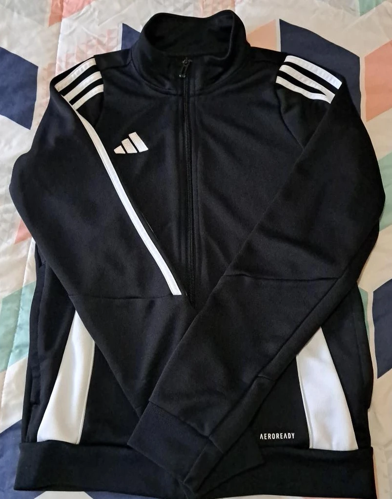 Adidas AEROREADY Track Jacket - Black/White - Youth Size 11-12Y