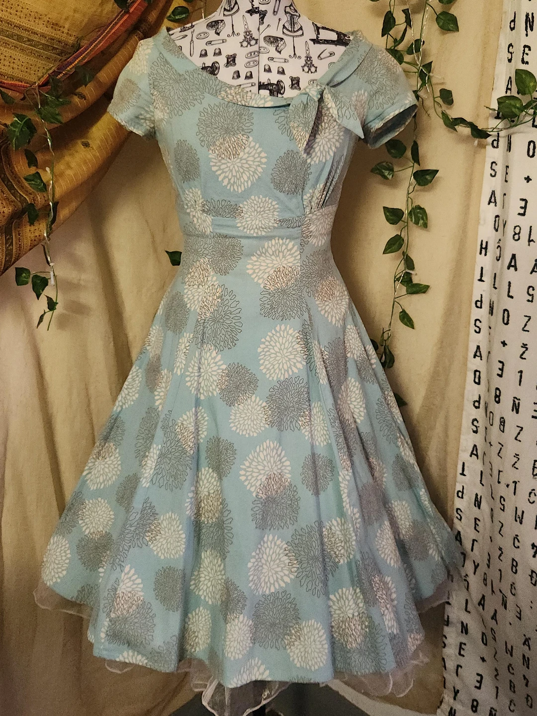 Light Blue Floral A-Line Dress