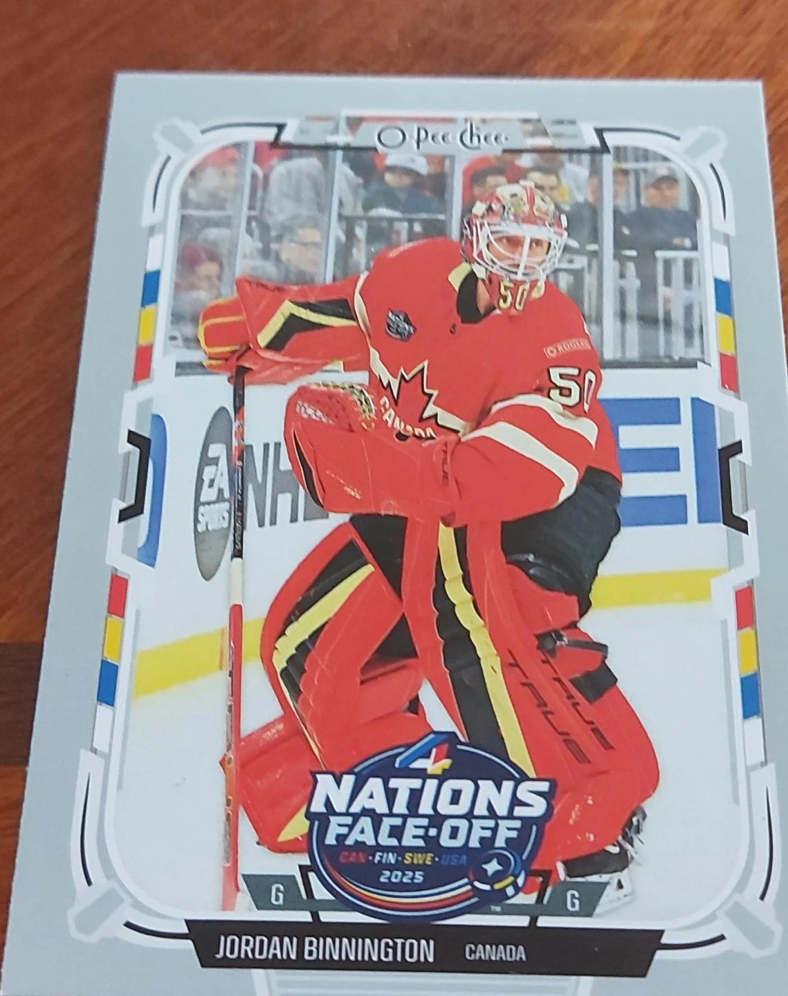 Pee-Chee Jordan Binnington Nations Face-Off Hockey Card