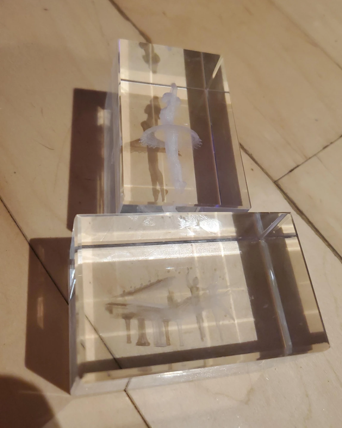 Two Glass Crystal Etched Ballerina & Piano Display Block - photo 2
