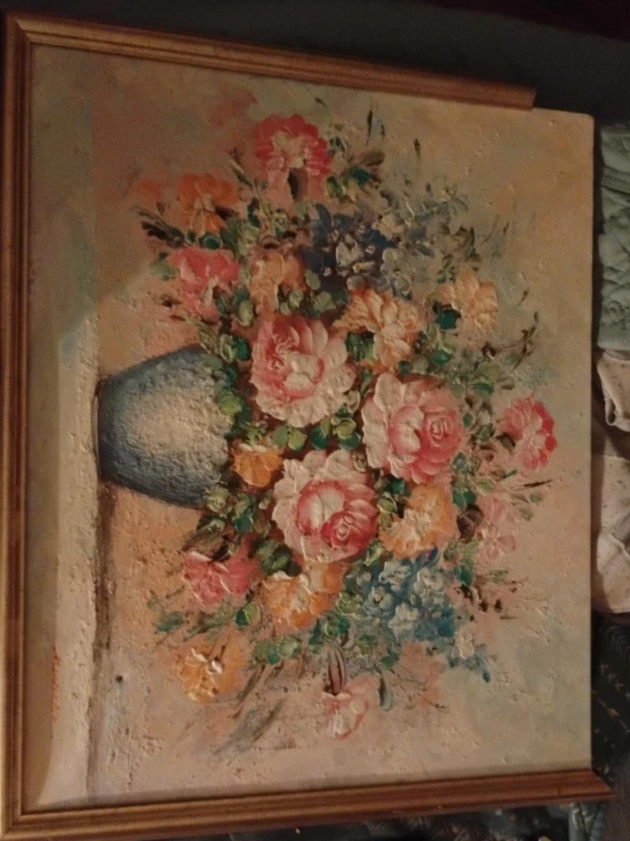 Vintage Floral Oil Painting with Textured Brushstrokes