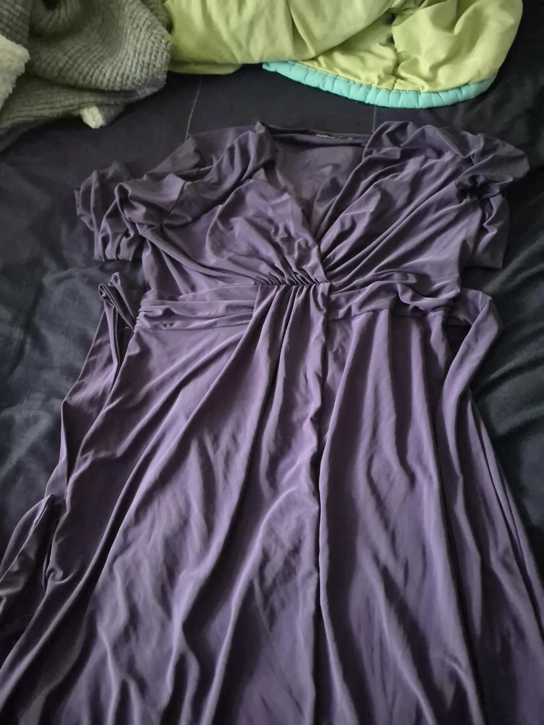Purple Ruched V-Neck Dress
