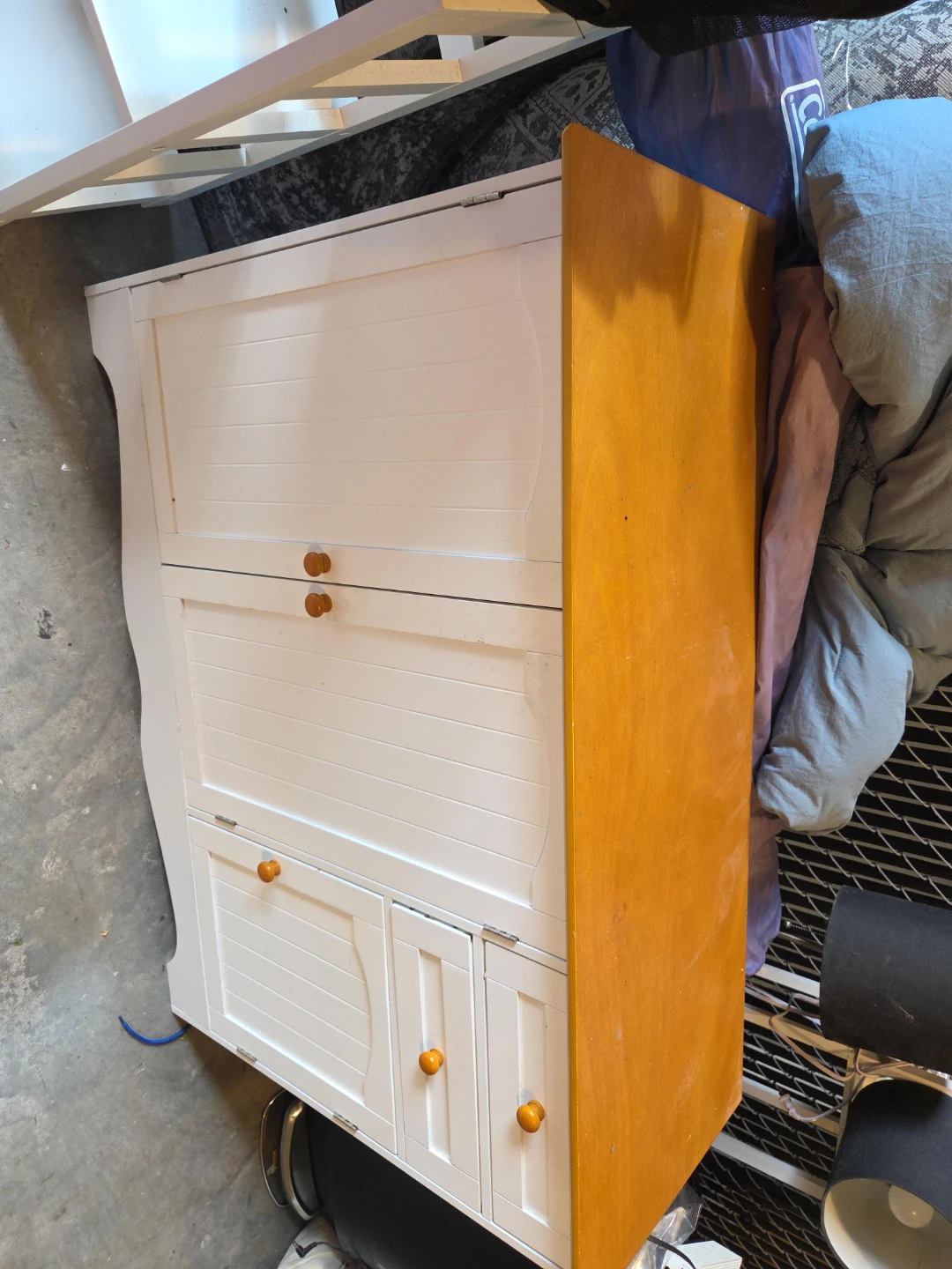 White Storage Cabinet with Wood Top