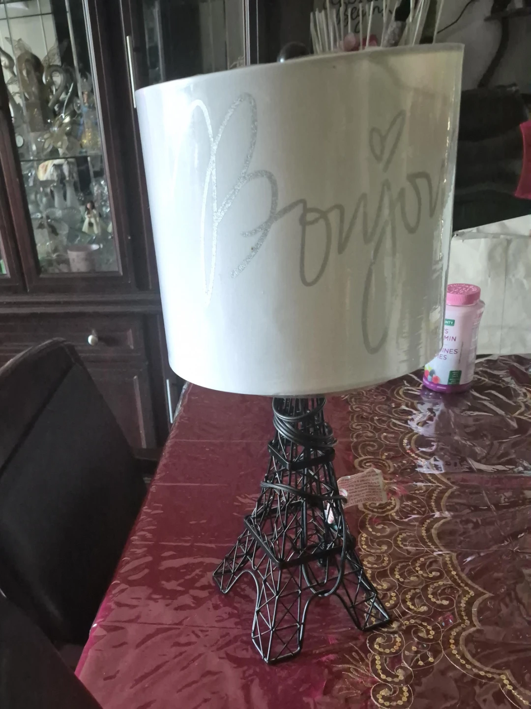 Eiffel Tower Table Lamp with "Bonjour" Shade