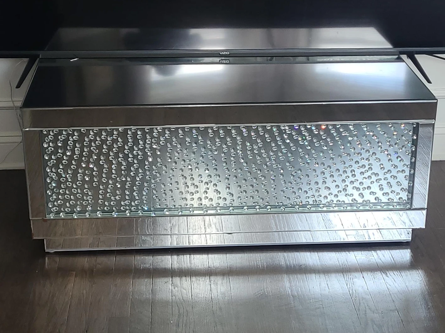 Mirrored Storage Bench with Crystal Accents