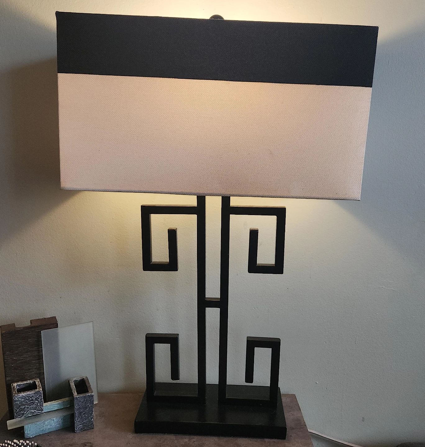 Black and Beige Rectangular Table Lamp