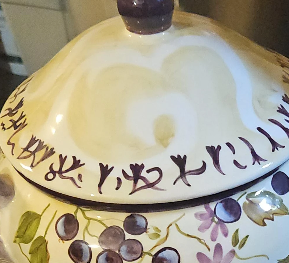 Ceramic Serving Tureen with Lid - Grape and Floral Design