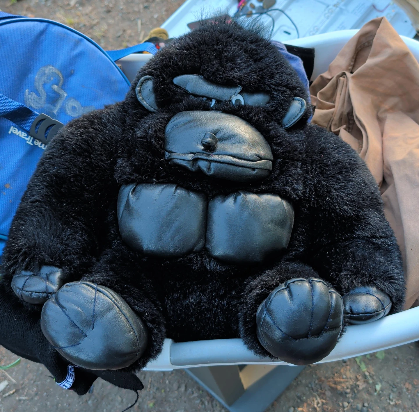 Plush Gorilla Toy with Faux Leather Accents