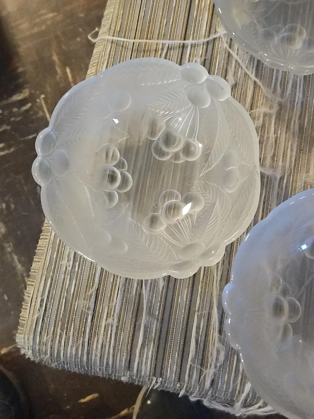 Set of 5 Frosted Glass Cherry Dessert Bowls