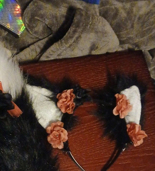 Hand made Black Cat Ears Headband with attachment tail